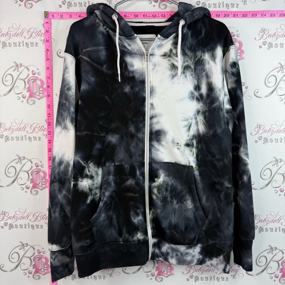 Streetwear society hoodie sweater zip up,  Black & White Tie Dye Zip-Up Hoodie